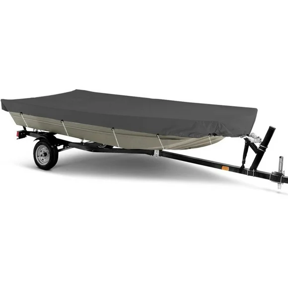 NEH Heavy-Duty Jon Boat Cover- Fits Most Jon Boats 12' to 14'- Waterproof, Dust & Sun Protection- 14'L x 52" W - Grey- Includes Support Pole