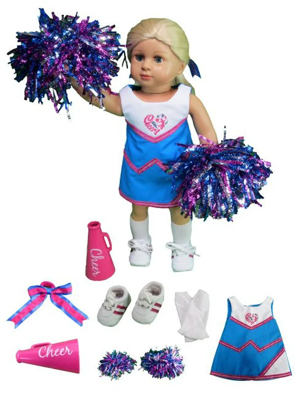 Blue and Pink Cheerleader 6 pc Set For 18 Inch Dolls
