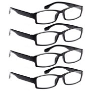 ALTEC VISION 4 Pack Spring Hinge Black Frame Readers Reading Glasses for Men and Women - 4.00x