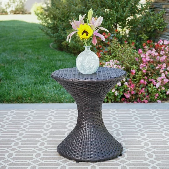 Farley Outdoor 16" Wicker Hourglass Side Table, Multibrown
