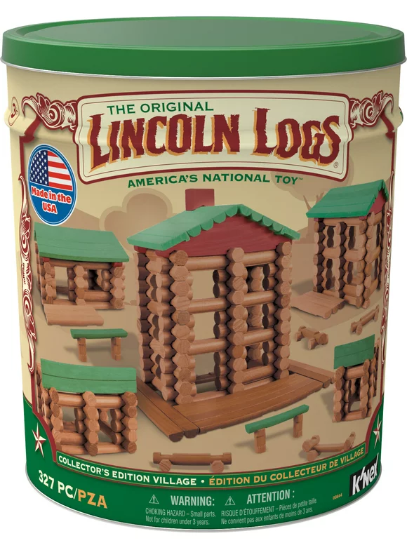 LINCOLN LOGS - Collector's Edition Village - 327 All Wood Pieces - Collectible Tin