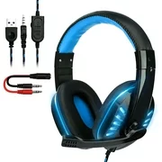 Gaming Headset for PS4, Xbox One, PC Headset with Noise Canceling Mic & LED Light, Over-Ear Headphones with Stereo Surround Sound, Soft Earmuffs, Compatible with Nintendo Switch, Ps4 Pro, Mac, Lapto