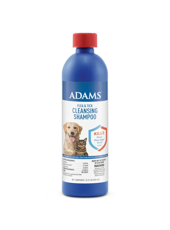 Adams Flea & Tick Cleansing Shampoo for Cats and Dogs, 12 ounces