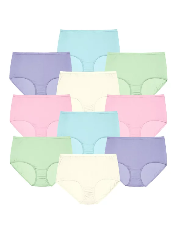 Comfort Choice Women's Plus Size 10-Pack Pure Cotton Full-Cut Brief Underwear