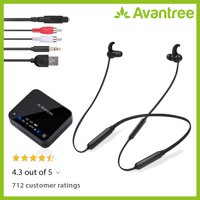 2020 Avantree HT4186 Wireless Neckband Headphones Earbuds for TV Watching & PC with Bluetooth Transmitter Set, for Optical Digital Audio, RCA, 3.5mm AUX Ported TVs, Plug & Play, No Delay, Long Range