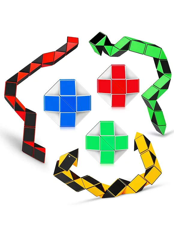 Magic Snake Cube Mini 5 Pack Twist Puzzle Collection Brain Teaser Toy Snake Ruler Fidget Toys Sets for Kids Stocking Stuffers Party Favors Goodie Bags Fillers Game Geometric