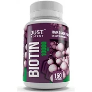 Just Potent Biotin Supplement For Hair, Skin, and Nails - 10000 MCG - 150 Caps
