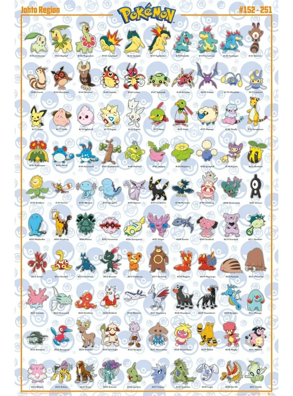 Pokemon - TV / Gaming Poster (100 Johto Region Pokemon) (Size: 24" x 36") (Clear Poster Hanger)