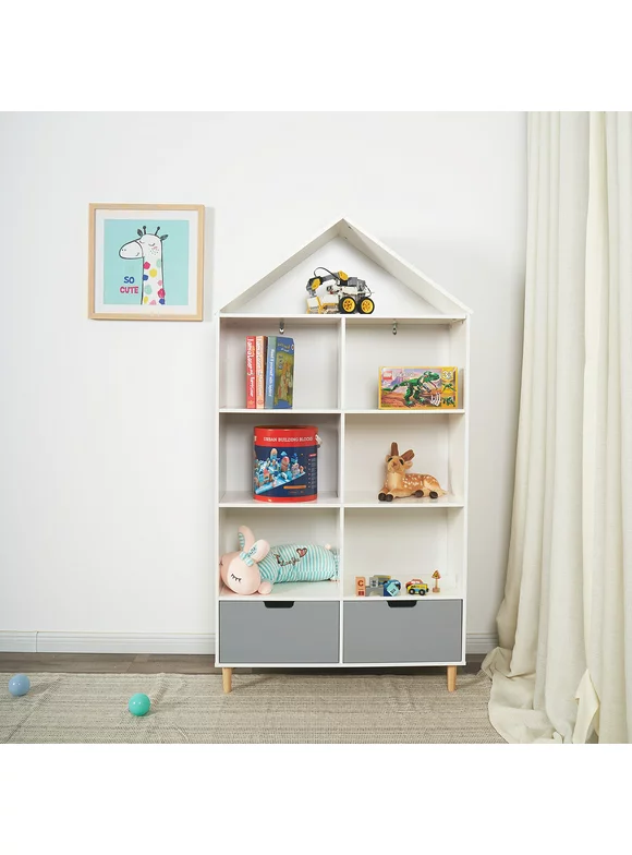 Kid's Wooden 5 Shelf Bookcase, White & Gray