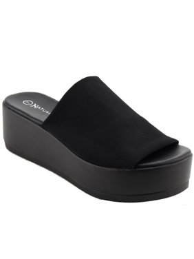 NATURE BREEZE EL85 Women's Stretchy Slip On Peep Toe Backless Platform Sandals