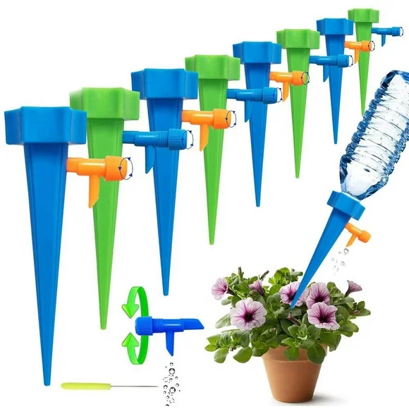 JosLiki 18 Pcs Waterer,Self Watering Spikes, Spikes System with Slow Release Control Valve Switch Self Irrigation Watering Devices for Outdoor Indoor Flower or Vegetables