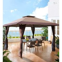 MF Studio 13' x 13' Outdoor Canopy Patio Gazebo Canopy Tent Pop-up with Elegant Corner Curtain for Backyard, Party, Family Outings, 169 Sq. Ft of Shade, Brown