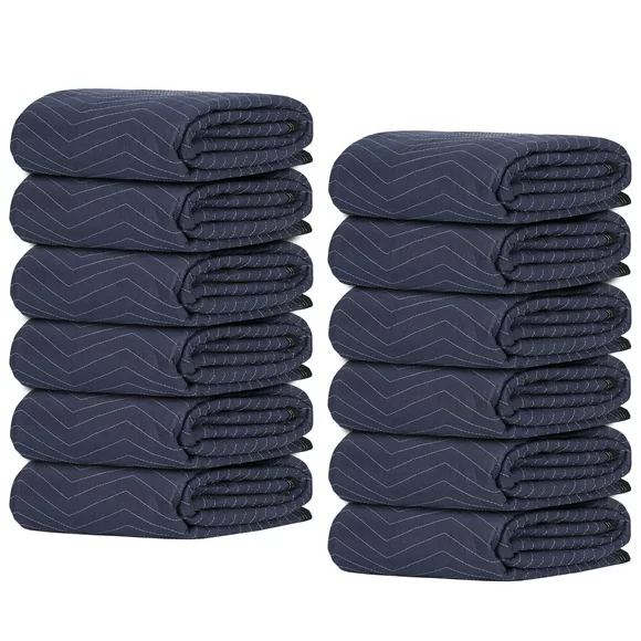 ZENSTYLE 12 Pack Multi-functional Moving Blankets Shipping Furniture Pads 80"x72" Blue