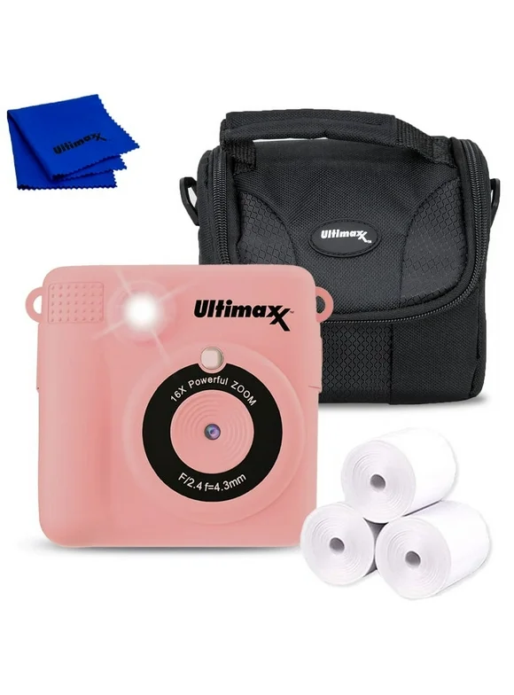 Ultimaxx Instant Print Camera Kids (Pink) 32GB MicroSD w/ 3 Print Rolls GIFT Kit