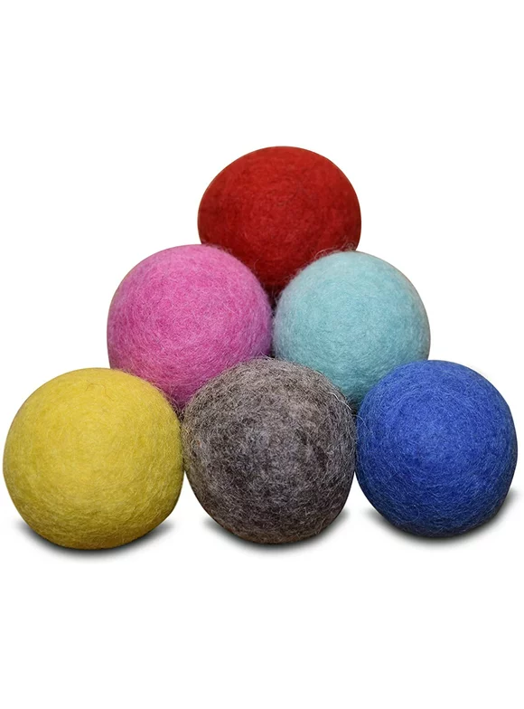 Comfy Pet Supplies ,Set of 6,-100% Wool Felt Ball Toys for Cats and Kittens, Handmade Colorful Eco-Friendly Cat Wool Balls,6 Colors
