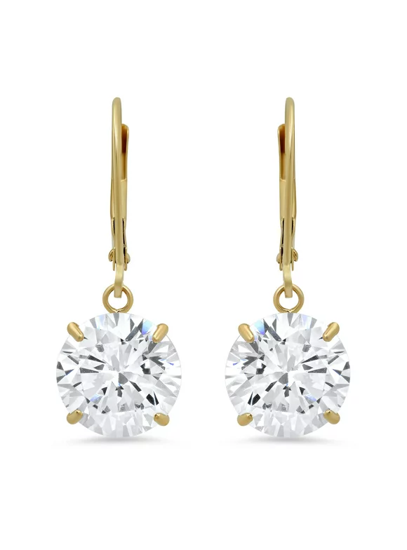 14k Yellow Gold Leverback Earrings with Cubic Zirconia Dangles | 8 CT.TW. | Gift Boxed