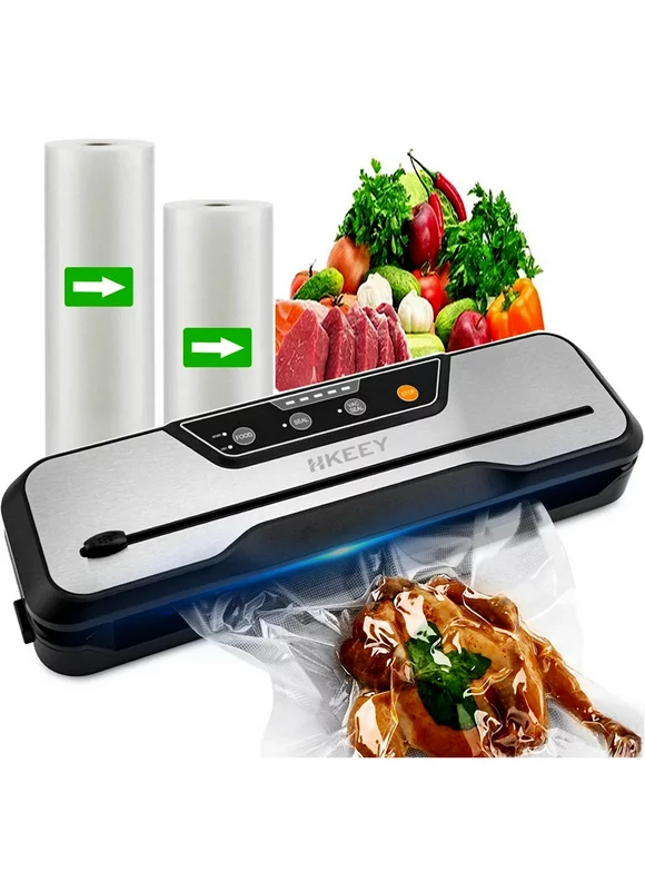Food Vacuum Sealer Machine with 2 Rolls Food Vacuum Sealer Bags Food Storage Saver Dry & Moist Food Modes, Led Indicator Lights, Easy to Clean, Compact Design