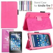 Amazon Fire 7" 2017 Case, EpicGadget(TM) 7th Generation Fire 7 Premium PU Leather Folding Folio Case with Built in Stand For Fire 7 inch (2017 Release) + 1 Screen Protector and 1 Stylus (Pink)