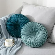 Round Filled Cushion,Velvet Cushions,Pleated Round Pillow, Scatter Cushion Home Decorative for Home Sofa Chair Bed Car Decor