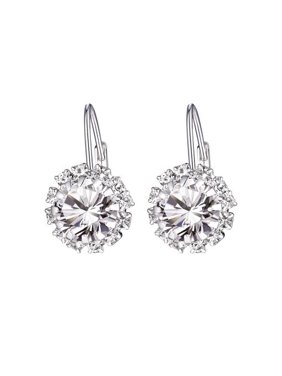 Peermont 18K White Gold Overlay and Round Crystal Flower Earrings