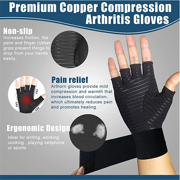 For Hands Fit for Women and Men Copper Compression Arthritis Gloves Content Best Copper Glove For Carpal Tunnel Computer Typing and Everyday Support