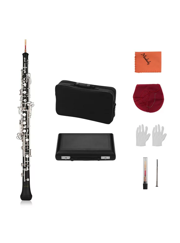 Muslady Professional Oboe C Key Semi-automatic Style Nickel-plated Keys Woodwind Instrument with Oboe Reed Gloves Leather Case Carry Bag Cleaning Cloth Mini Screwdriver