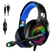 Professional Gaming Headphones 4D Stereo RGB Earphones Headset Bass Noise Canceling With Microphone For XBOX-ONE-X PS4 Blue