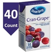 Ocean Spray Juice Drink, Cranberry Grape Juice, 4.23 Fl Oz, 40 Count Snack Pack Size