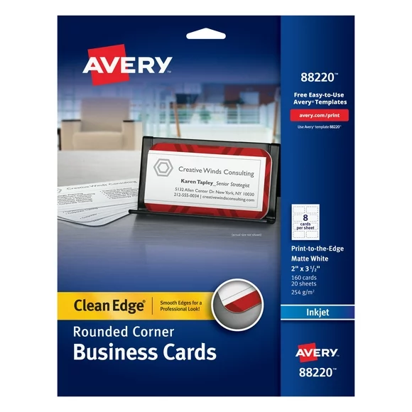 Avery Clean Edge Rounded Corner Business Cards, Matte, 2" x 3-1/2", 160 Cards (88220)