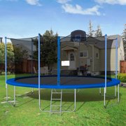 16' Round Trampoline for Kids, New Upgraded Outdoor Trampoline with Safety Enclosure Net, Basketball Hoop and Ladder, Heavy-Duty Trampoline for Indoor or Outdoor Backyard, Capacity 375lbs, L4725