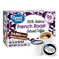 Great Value 100% Arabica French Roast Dark Ground Coffee, 0.34 oz, 96 count