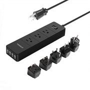 tessan 3 outlet surge protector travel power strip with 4 usb ports(20w) charging station 5 ft cord +europe& asia travel plug adapter set(eu/uk/italy/hk/germany/france/australia/japan/china/ph)