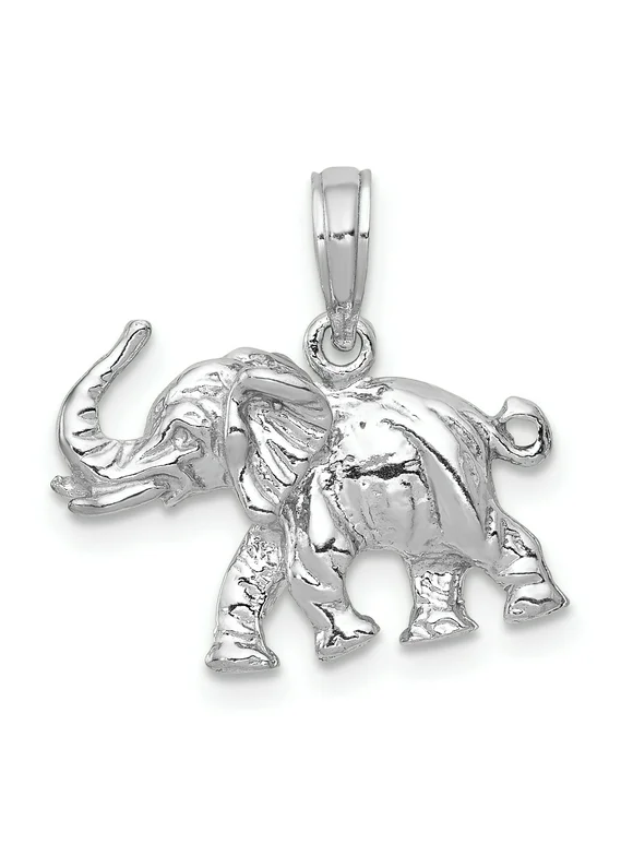 Lex & Lu 14k White Gold Satin 3D Elephant Pendant