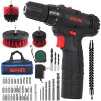 Cordless Drill/Driver Kit, 48pcs Drill Set Lithium-Ion Battery Brushes Tape Measure - 12V Max Drill 280 In-lb Torque, 18+1 Metal Clutch, 3/8" Keyless Chuck, Built-in LED - Wood Bricks Walls Metal