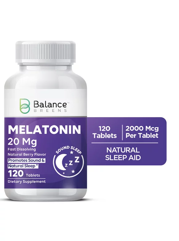 Balance Breens Melatonin 20mg - 120 Tablets - Quick Dissolve Tablets - Extra Strength, Vegan, Natural Berry, Non-GMO, Gluten Free, Non-Habit Forming - Promotes Natural Sleep