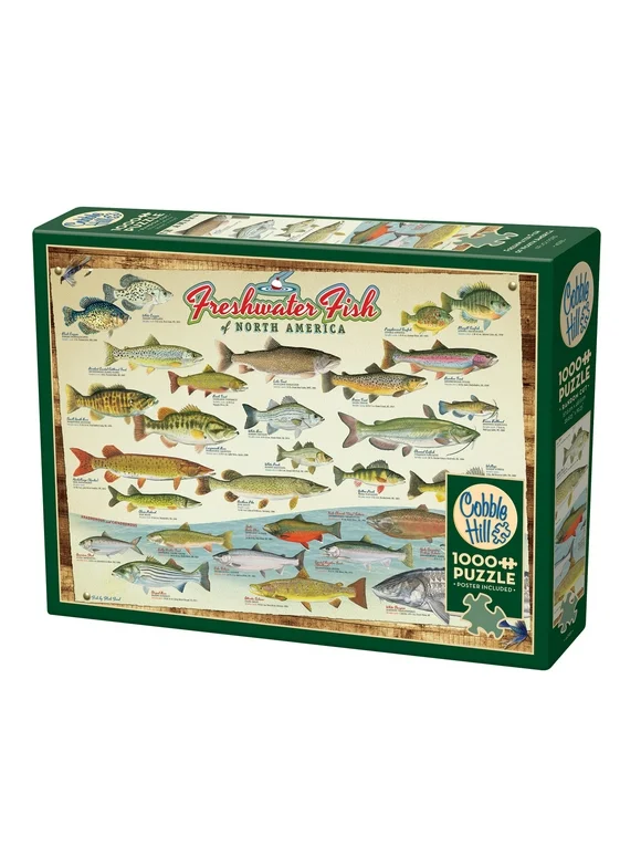 Cobble Hill 1000 Piece Puzzle: Freshwater Fish Of North America - Reference Poster Included, High Quality Jigsaw