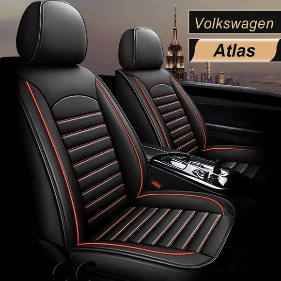 AOMSAZTO Fit Volkswagen Atlas 2018-2021 Black & Red Car seat Cover 5-seat Faux Leather Full Set Compatible Airbag