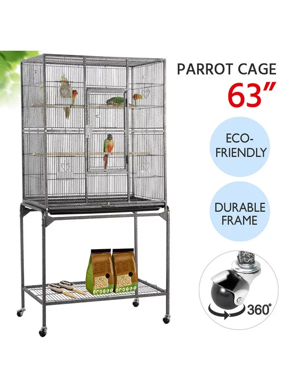 Yaheetech 63''H Large Parrot Cage w/ Stand, Hammered black