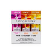 Bare Republic Mineral SPF 50 Neon Sunscreen Stick 3-Pack - Sunset Edition - Pink, Orange, Yellow