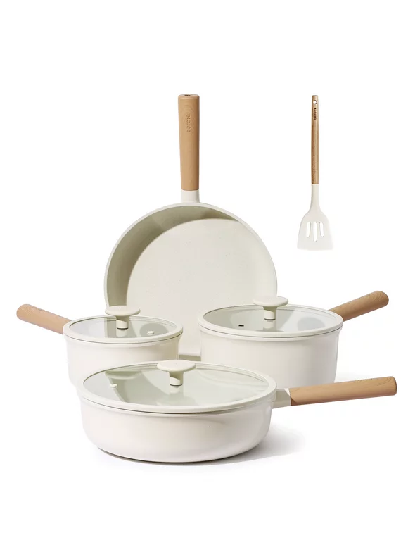 Carote Nonstick Pots and Pans Set, 8 Pcs Induction Kitchen Cookware Sets(White Ceramic)