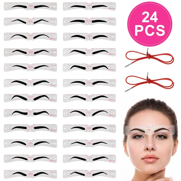 24pcs Eyebrow Stencils, EEEkit Eyebrow Template with Strap, Reusable Eyebrow Shaping Kit for Women, 3Mins Eyebrow Makeup
