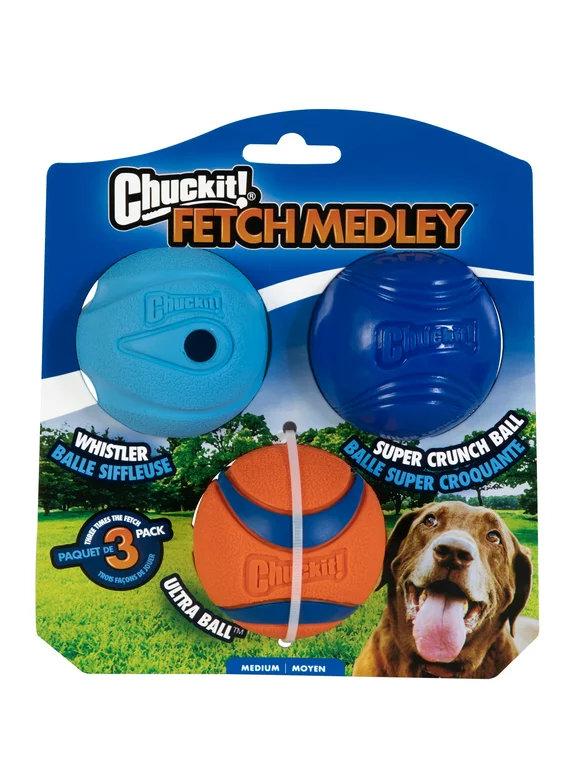 Chuckit! Fetch Dog Toys, 3 Pack Medley Ball Set Dog Toys, Medium