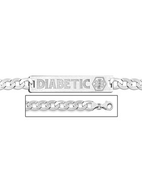 Sterling Silver Medical ID Diabetic Bracelet W/ Curb Chain - 7 Inch