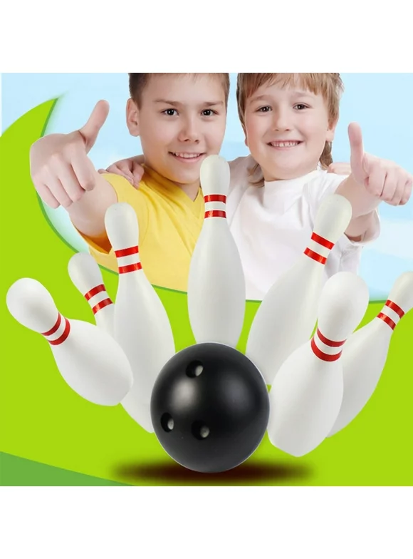 Dengjunhu 12Pcs/Set Kids Bowling Balls Toy Small Plastic Bowling Set Includes 10 Classical White Pins and 2 Black Balls Toddler Sport Toy for Indoor Outdoor Activities Party Family Games