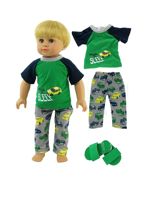 Boys Racecar 3 Pc Pajamas For 18 inch dolls