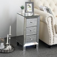 Ktaxon Contemporary Regency Glamour Style Mirrored 3-Drawers Nightstand Bedside Table Hollywood
