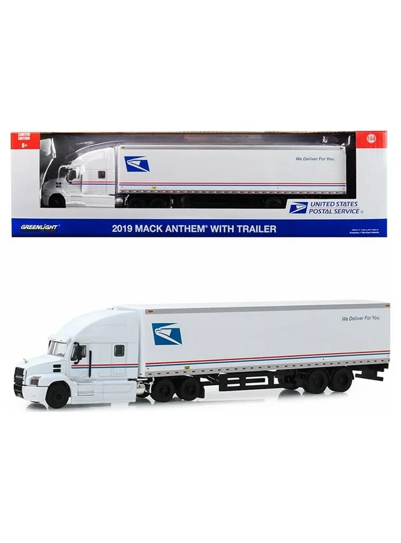 2019 Mack Anthem with Trailer, USPS Mail Truck - Greenlight 30090/24 - 1/64 scale Diecast Model Toy Car