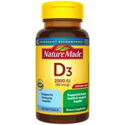 Nature Made Vitamin D3 2000 IU (50 mcg) Softgels, 100 Count for Bone Health