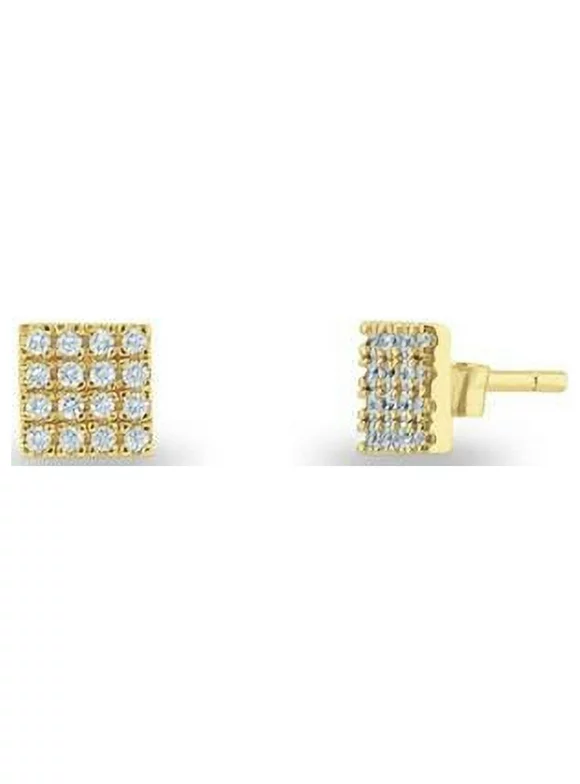 Gold Square Brilliance Stud Earrings in Sterling Silver