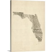 Great BIG Canvas | "Old Sheet Music Map of Florida" Canvas Wall Art - 18x24